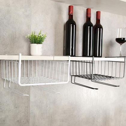 Obrazek z Wieszany metalowy koszyk z haczykami - biały