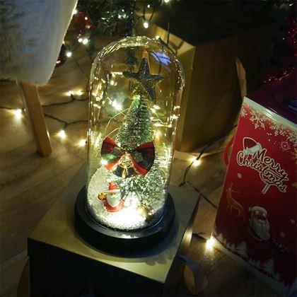 Obrazek z Świecąca choinka bożonarodzeniowa w szklanym wazonie w opakowaniu prezentowym