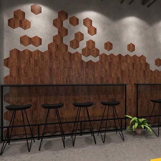 Obrazek z Tapeta heksagon 10 sztuk - ciemne drewno