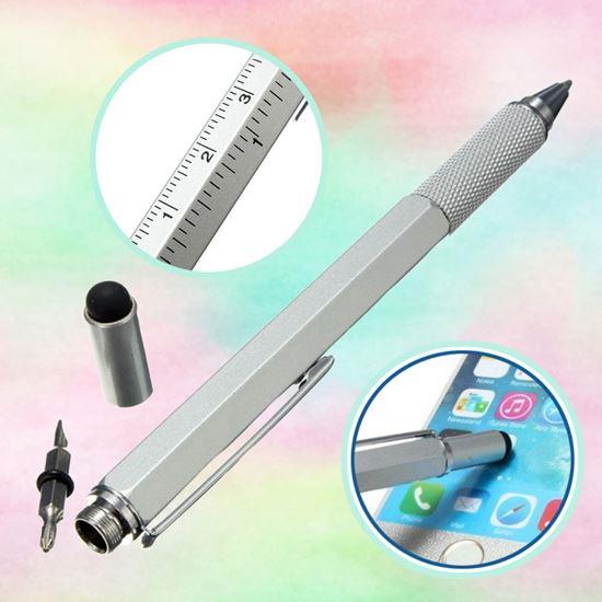 Obrazek z Wielofunkcyjny długopis 6w1: długopis, stylus, linijka, poziomica, 2x śrubokręt