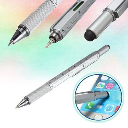 Obrazek z Wielofunkcyjny długopis 6w1: długopis, stylus, linijka, poziomica, 2x śrubokręt