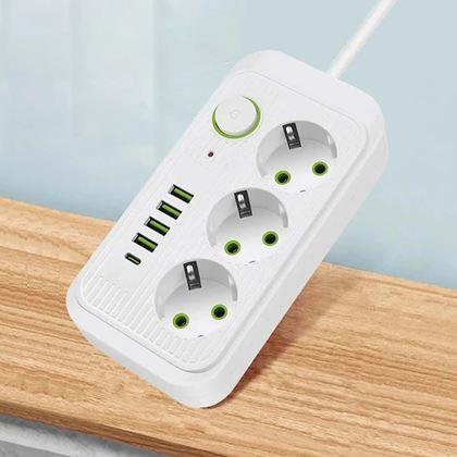 Obrazek z Przedłużacz z 3 gniazdkami i portami USB