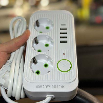 Obrazek z Przedłużacz z 3 gniazdkami i portami USB