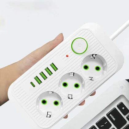 Obrazek z Przedłużacz z 3 gniazdkami i portami USB
