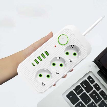 Obrazek z Przedłużacz z 3 gniazdkami i portami USB