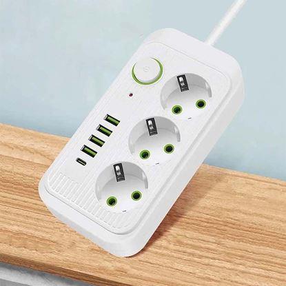 Obraz Przedłużacz z 3 gniazdkami i portami USB