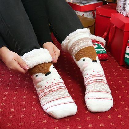 Obrazek z Świąteczne ciepłe skarpetki z futerkiem - renifer