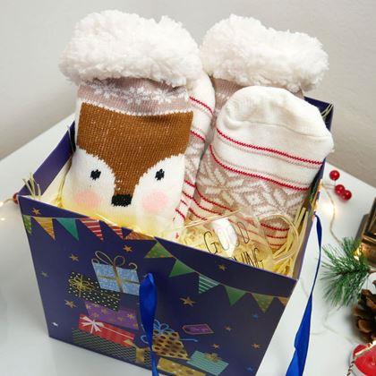 Obrazek z Świąteczne ciepłe skarpetki z futerkiem - renifer