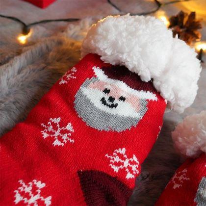 Obrazek z Świąteczne ciepłe skarpetki z futerkiem - Mikołaj i śnieżynki