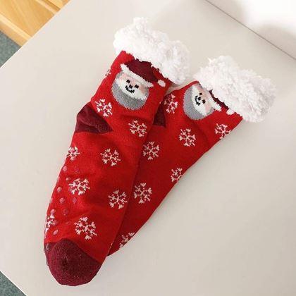 Obrazek z Świąteczne ciepłe skarpetki z futerkiem - Mikołaj i śnieżynki