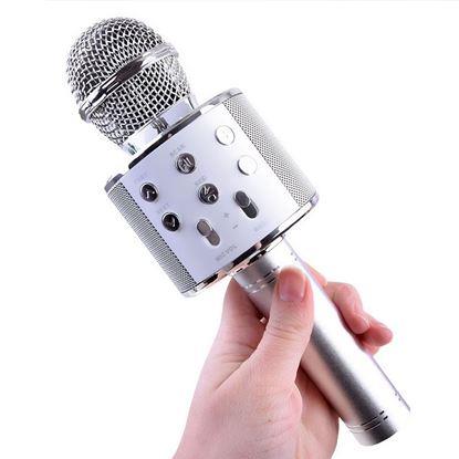 Obraz Bezprzewodowy mikrofon karaoke z głośnikiem i Bluetooth srebrny