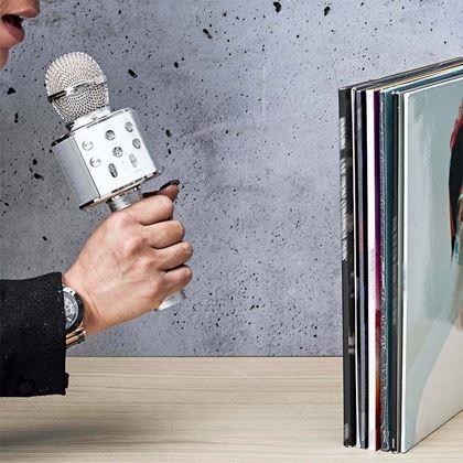 Obrazek z Bezprzewodowy mikrofon karaoke z głośnikiem i Bluetooth srebrny