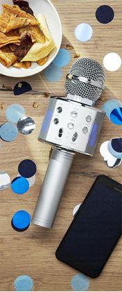 Obrazek z Bezprzewodowy mikrofon karaoke z głośnikiem i Bluetooth srebrny