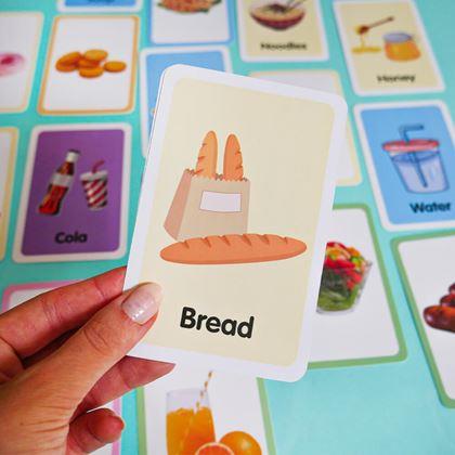 Obrazek z Zestaw 36 edukacyjnych fiszek w języku angielskim -  jedzenie i napoje