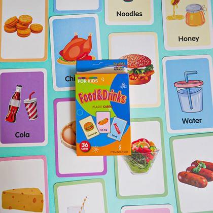 Obrazek z Zestaw 36 edukacyjnych fiszek w języku angielskim -  jedzenie i napoje