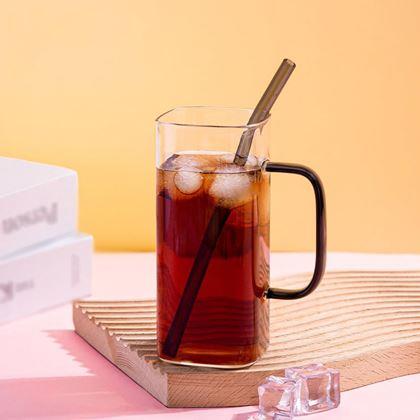 Obrazek z Kwadratowy słoik ze słomką, pokrywką i uchem - 350 ml