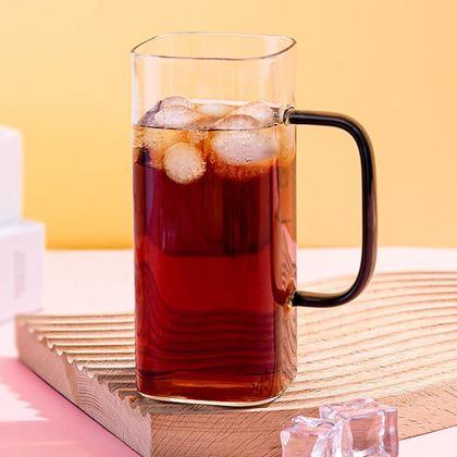 Obrazek z Kwadratowy słoik ze słomką, pokrywką i uchem - 350 ml