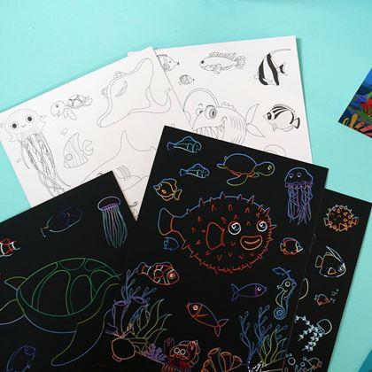 Obrazek z Obrazki do zdrapywania dla dzieci 9 szt.  -  morski świat