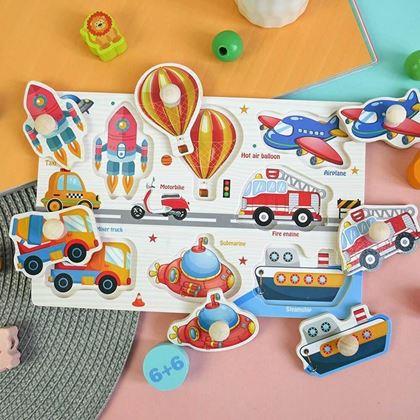 Obrazek z Drewniana układanka dla dzieci - środki transportu