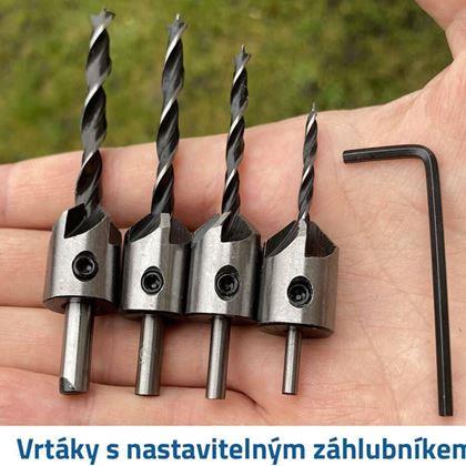 Obrazek z Zestaw wierteł z pogłębiaczem 4 szt.