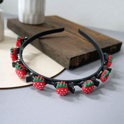Obrazek z Dziecięca opaska do włosów ze spinkami  -  truskawki