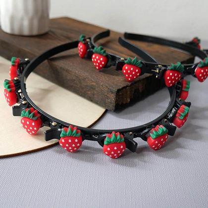 Obrazek z Dziecięca opaska do włosów ze spinkami  -  truskawki