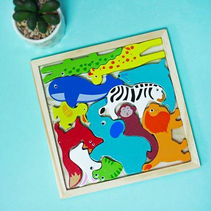 Obraz Drewniane puzzle - zwierzęta