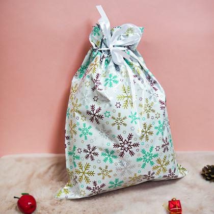 Obrazek z Worek do pakowania prezentów świątecznych ze sznurkiem - 51x39 cm - płatki śniegu