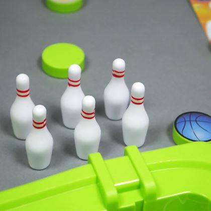 Obrazek z Zestaw sportowych gier stołowych 6w1 – piłka nożna, koszykówka, curling, wyścigi, kręgle, bowling