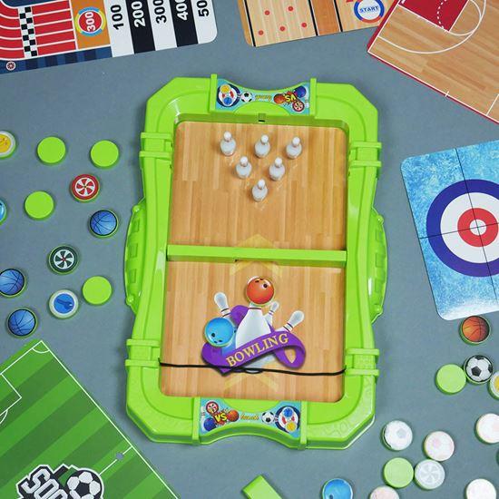 Obrazek z Zestaw sportowych gier stołowych 6w1 – piłka nożna, koszykówka, curling, wyścigi, kręgle, bowling