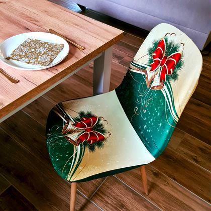 Obrazek z Pokrowiec na krzesło z motywem świątecznym  - zielono-złota świąteczna elegancja