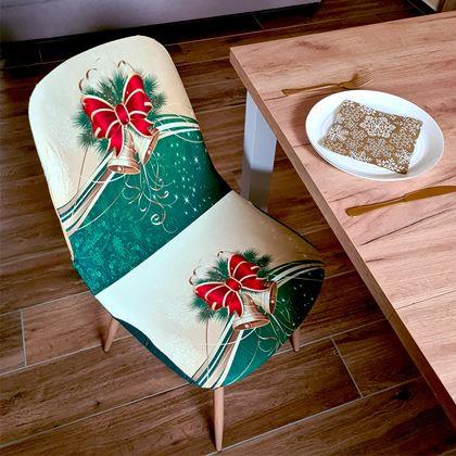 Obrazek z Pokrowiec na krzesło z motywem świątecznym  - zielono-złota świąteczna elegancja
