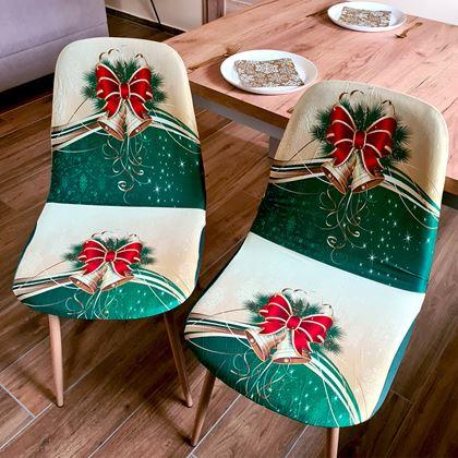 Obrazek z Pokrowiec na krzesło z motywem świątecznym  - zielono-złota świąteczna elegancja