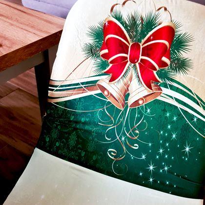 Obrazek z Pokrowiec na krzesło z motywem świątecznym  - zielono-złota świąteczna elegancja