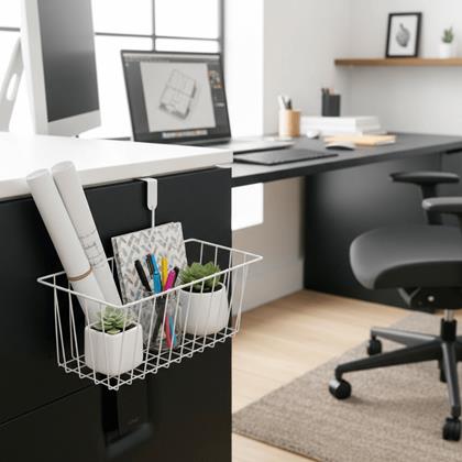 Obrazek z Metalowy koszyk na drzwi do organizacji  -  biały