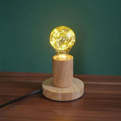 Obrazek z Drewniana lampa stołowa z żarówką  -  ciepłe światło