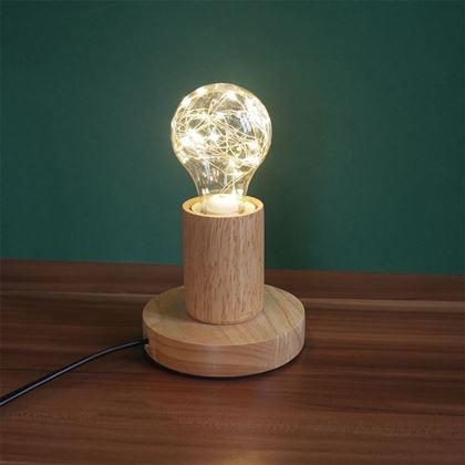 Obrazek z Drewniana lampa stołowa z żarówką  -  światło neutralne