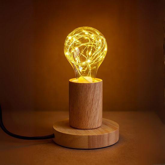 Obrazek z Drewniana lampa stołowa z żarówką  -  ciepłe światło