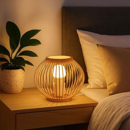 Obrazek z Bambusowa lampa stołowa z żarówką LED