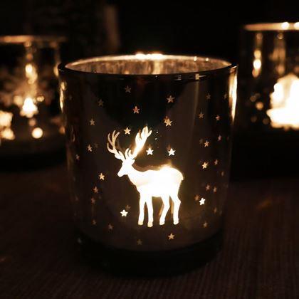 Obrazek z Szklany świecznik bożonarodzeniowy na tealight -  renifer