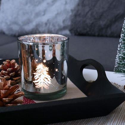 Obrazek z Szklany świecznik bożonarodzeniowy na tealight -  zimowy las