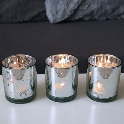 Obrazek z Szklany świecznik bożonarodzeniowy na tealight -  renifer