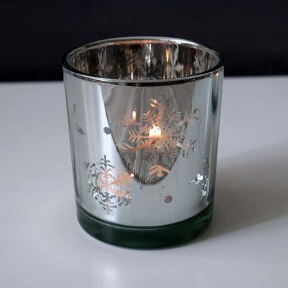 Obrazek z Szklany świecznik bożonarodzeniowy na tealight -  płatki śniegu