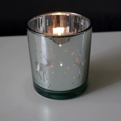 Obrazek z Szklany świecznik bożonarodzeniowy na tealight -  renifer