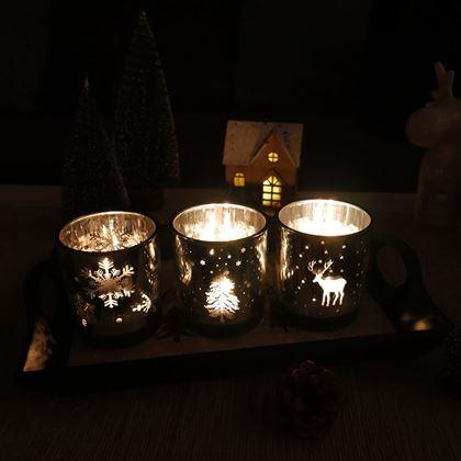 Obrazek z Szklany świecznik bożonarodzeniowy na tealight -  renifer
