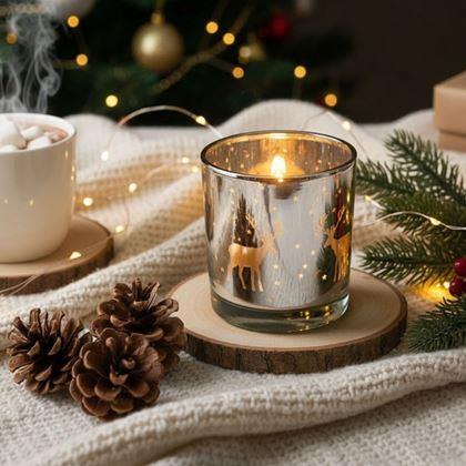 Obrazek z Szklany świecznik bożonarodzeniowy na tealight -  renifer