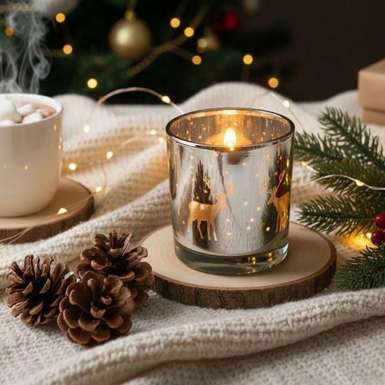 Obrazek z Szklany świecznik bożonarodzeniowy na tealight -  renifer