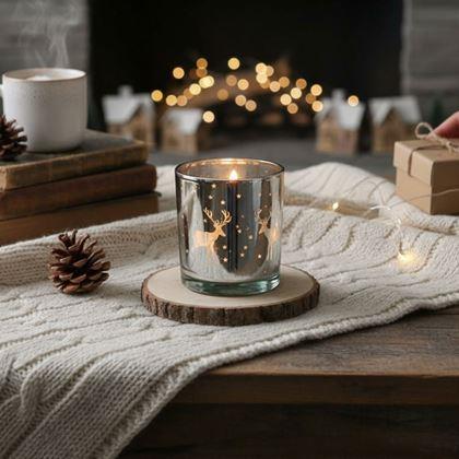 Obrazek z Szklany świecznik bożonarodzeniowy na tealight -  renifer