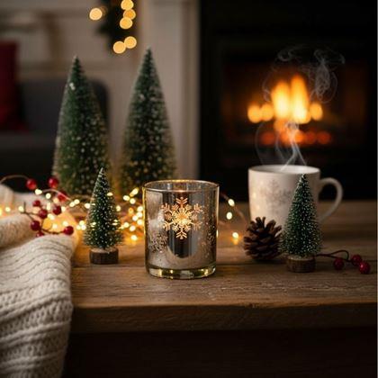Obrazek z Szklany świecznik bożonarodzeniowy na tealight -  płatki śniegu
