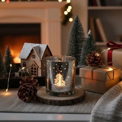 Obrazek z Szklany świecznik bożonarodzeniowy na tealight -  zimowy las